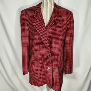 YL Collection Red & Black Mid-Length Blazer Size 10